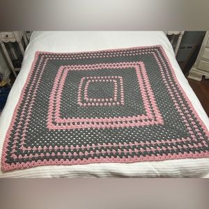 Handmade Crochet Throw Quilt Blanket Pin Grey 50”